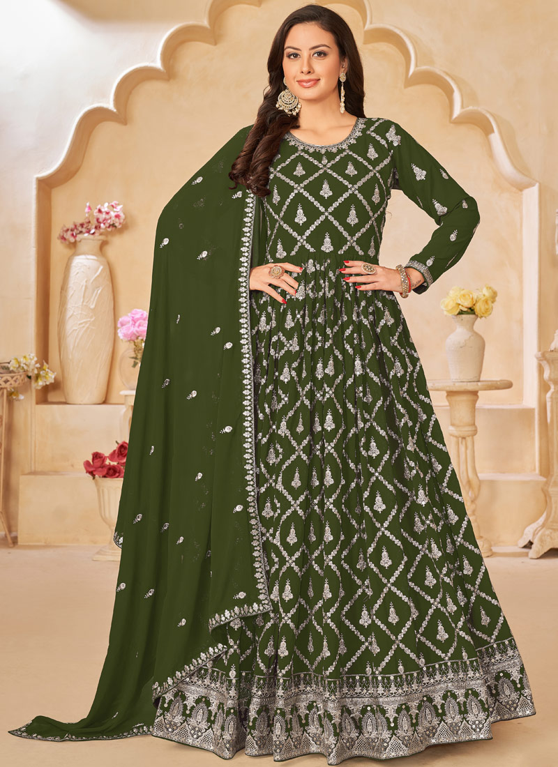 Green Faux Georgette Sequins Embroidered Wedding Salwar Kameez