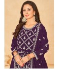 Purple Faux Georgette Zari Embroidered Wedding Salwar Kameez