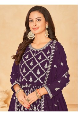 Purple Faux Georgette Zari Embroidered Wedding Salwar Kameez