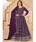 Purple Faux Georgette Zari Embroidered Wedding Salwar Kameez