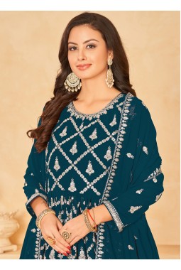 Blue Faux Georgette Sequins Embroidered Wedding Salwar Kameez