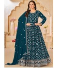 Blue Faux Georgette Sequins Embroidered Wedding Salwar Kameez