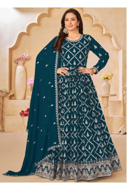 Blue Faux Georgette Sequins Embroidered Wedding Salwar Kameez