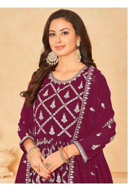 Maroon Faux Georgette Zari Embroidered Wedding Salwar Kameez