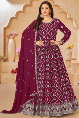 Maroon Faux Georgette Zari Embroidered Wedding Salwar Kameez
