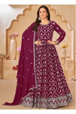 Maroon Faux Georgette Zari Embroidered Wedding Salwar Kameez