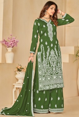 Green Art Silk Sequins Embroidered Casual Salwar Kameez