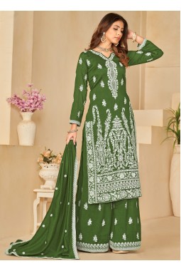 Green Art Silk Sequins Embroidered Casual Salwar Kameez