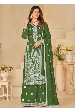 Green Art Silk Sequins Embroidered Casual Salwar Kameez