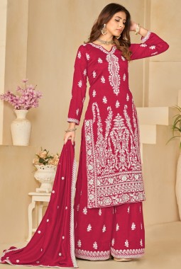 Red Art Silk Sequins Embroidered Casual Salwar Kameez