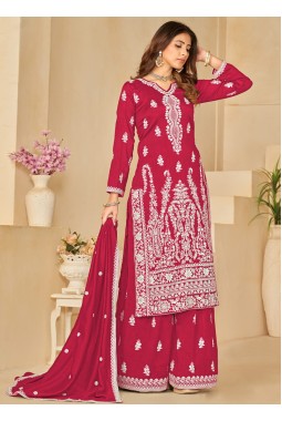 Red Art Silk Sequins Embroidered Casual Salwar Kameez
