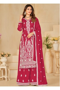 Red Art Silk Sequins Embroidered Casual Salwar Kameez