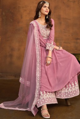 Pink Faux Georgette Sequins Embroidered Casual Salwar Kameez