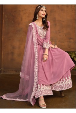 Pink Faux Georgette Sequins Embroidered Casual Salwar Kameez