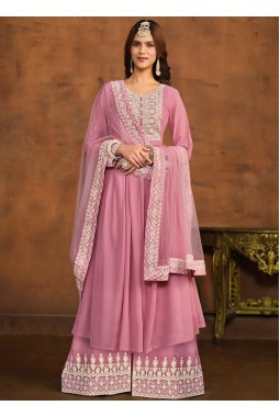 Pink Faux Georgette Sequins Embroidered Casual Salwar Kameez