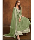 Pista Green Faux Georgette Thread Embroidered Casual Salwar Kameez