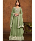 Pista Green Faux Georgette Thread Embroidered Casual Salwar Kameez