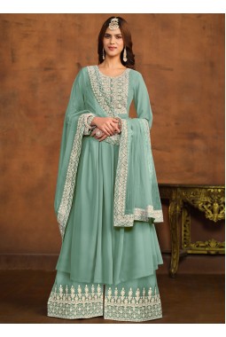 Blue Faux Georgette Sequins Embroidered Casual Salwar Kameez