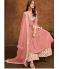 Peach Faux Georgette Thread Embroidered Casual Salwar Kameez