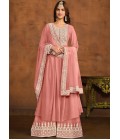 Peach Faux Georgette Thread Embroidered Casual Salwar Kameez