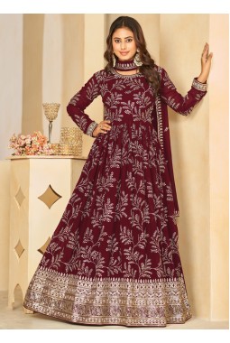 Maroon Faux Georgette Sequins Embroidered Wedding Salwar Kameez