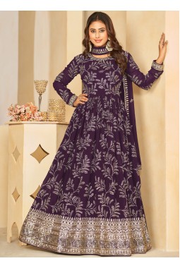 Purple Faux Georgette Sequins Embroidered Wedding Salwar Kameez