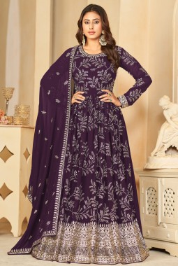 Purple Faux Georgette Sequins Embroidered Wedding Salwar Kameez