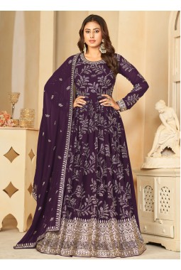 Purple Faux Georgette Sequins Embroidered Wedding Salwar Kameez