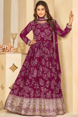 Red Faux Georgette Sequins Embroidered Wedding Salwar Kameez