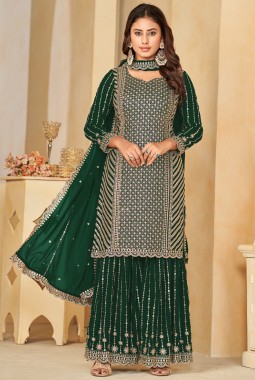 Green Faux Georgette Sequins Wedding Salwar Kameez