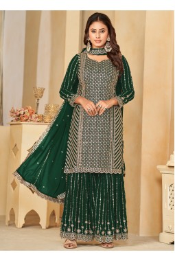 Green Faux Georgette Sequins Wedding Salwar Kameez