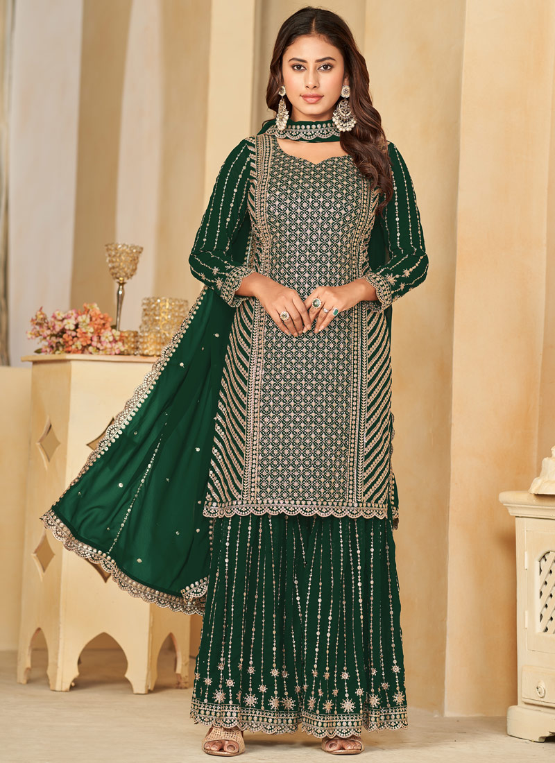 Green Faux Georgette Sequins Wedding Salwar Kameez