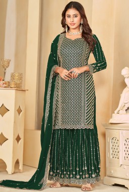 Green Faux Georgette Sequins Wedding Salwar Kameez