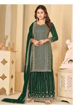 Green Faux Georgette Sequins Wedding Salwar Kameez