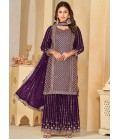 Purple Faux Georgette Embroidered Wedding Salwar Kameez