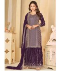 Purple Faux Georgette Embroidered Wedding Salwar Kameez