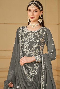 Grey Faux Georgette Sequins Embroidered Festival wear Sharara Set