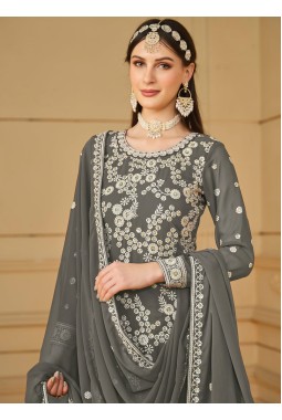 Grey Faux Georgette Sequins Embroidered Festival wear Sharara Set