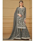 Grey Faux Georgette Sequins Embroidered Festival wear Sharara Set