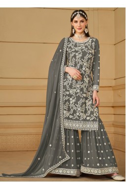 Grey Faux Georgette Sequins Embroidered Festival wear Sharara Set