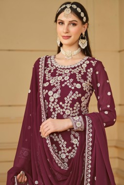Maroon Faux Georgette Thread Embroidered Festival wear Sharara Set