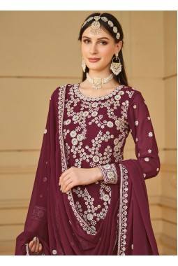 Maroon Faux Georgette Thread Embroidered Festival wear Sharara Set