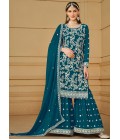 Blue Faux Georgette Sequins Embroidered Festival Wear Sharara Set