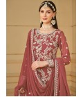 Peach Faux Georgette Thread Embroidered Festival Wear Sharara Set