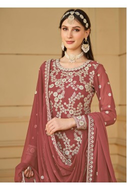 Peach Faux Georgette Thread Embroidered Festival Wear Sharara Set