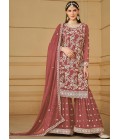 Peach Faux Georgette Thread Embroidered Festival Wear Sharara Set