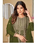 Green Chinnon Sequins Embroidered Wedding Salwar Kameez