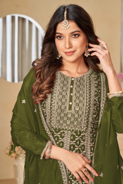 Green Chinnon Sequins Embroidered Wedding Salwar Kameez