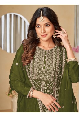 Green Chinnon Sequins Embroidered Wedding Salwar Kameez