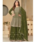 Green Chinnon Sequins Embroidered Wedding Salwar Kameez